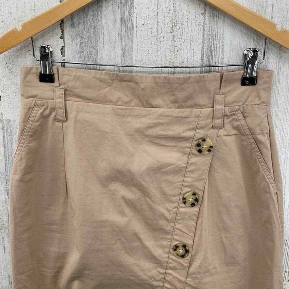 River Island Safari Skirt Womens 12 Brown Paperbag Waist Faux Button Front - Picture 3 of 9